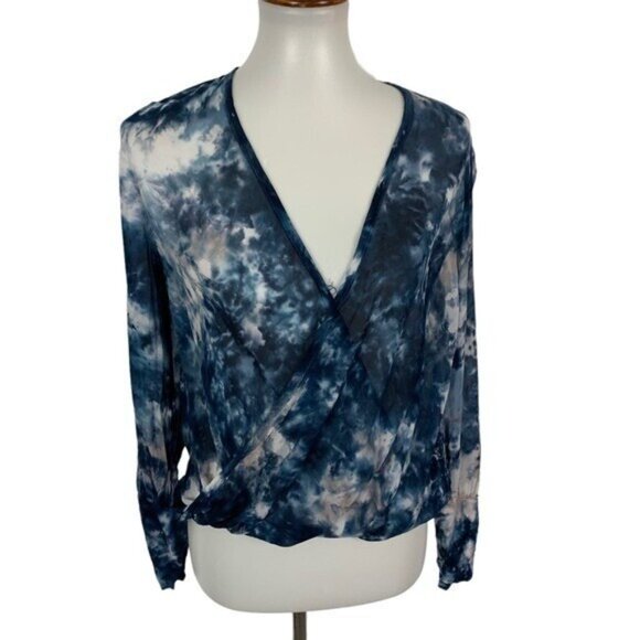 Young Fabulous And Broke Tie Dye Wrap Blouse Long Sleeve Boho XS Blue NWT - Picture 2 of 8
